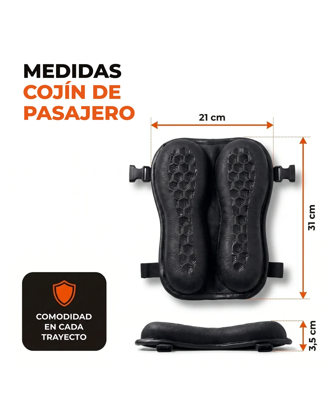Medidas del Cojín de Pasajero: 21 cm × 31 cm × 3,5 cm